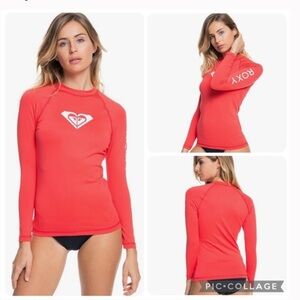 Roxy Whole Hearted Long Sleeve Orange Rashguard Small UPF 50